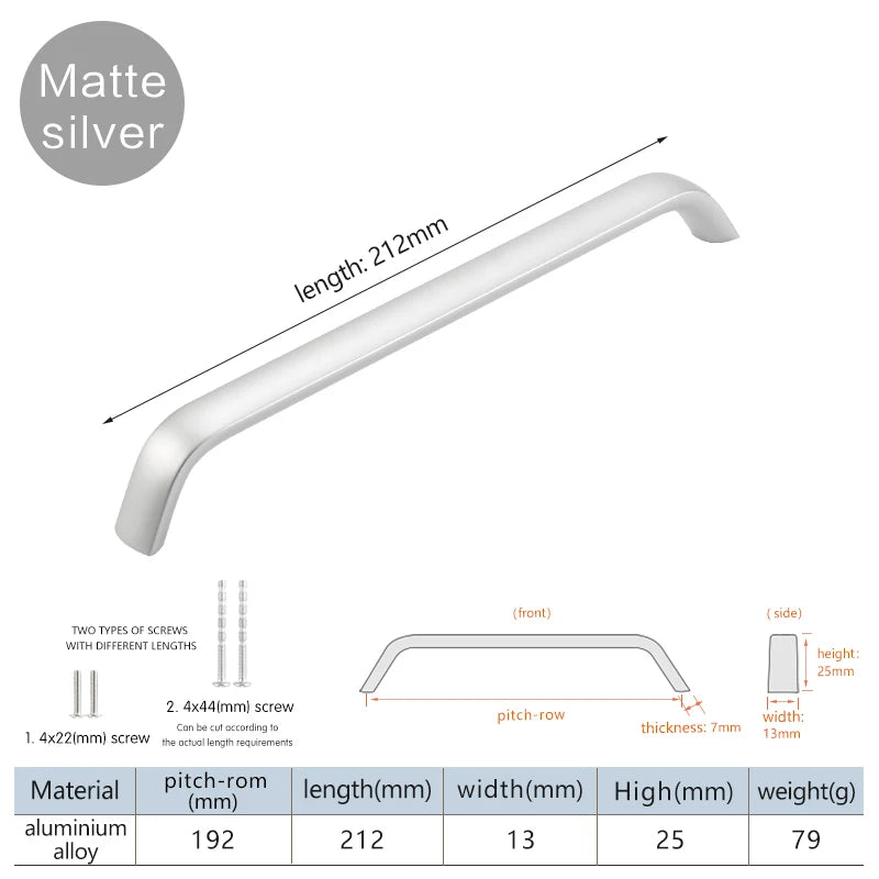 Modern Furniture Handles Black Wardrobe Door Pulls Silver Long Drawer Pulls Bathroom Cabinet Handle Aluminum Alloy Curved Handle