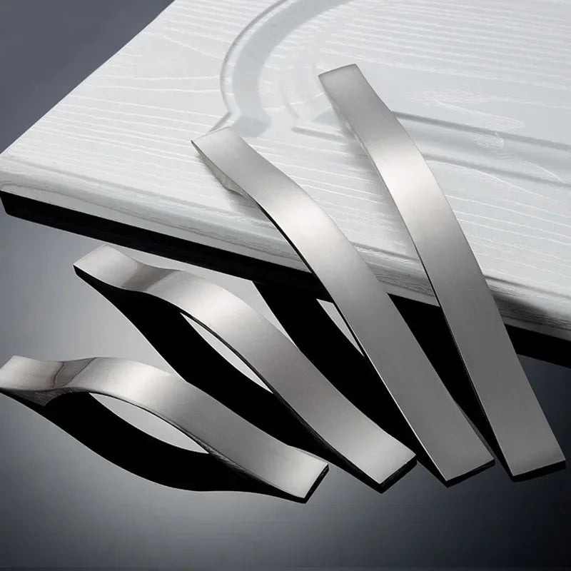 Modern Wardrobe Door Handles Aluminium Alloy Brushed Silver Kitchen Drawer Cabinet Furniture Hardware Home Improvement