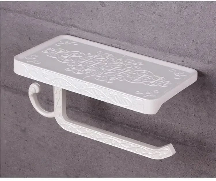 Bathroom Hardware Set  White Paper Mobile Phone Holder Space Aluminum Antique Roll Holder with Shelf Toilet Paper Box Wall Mount