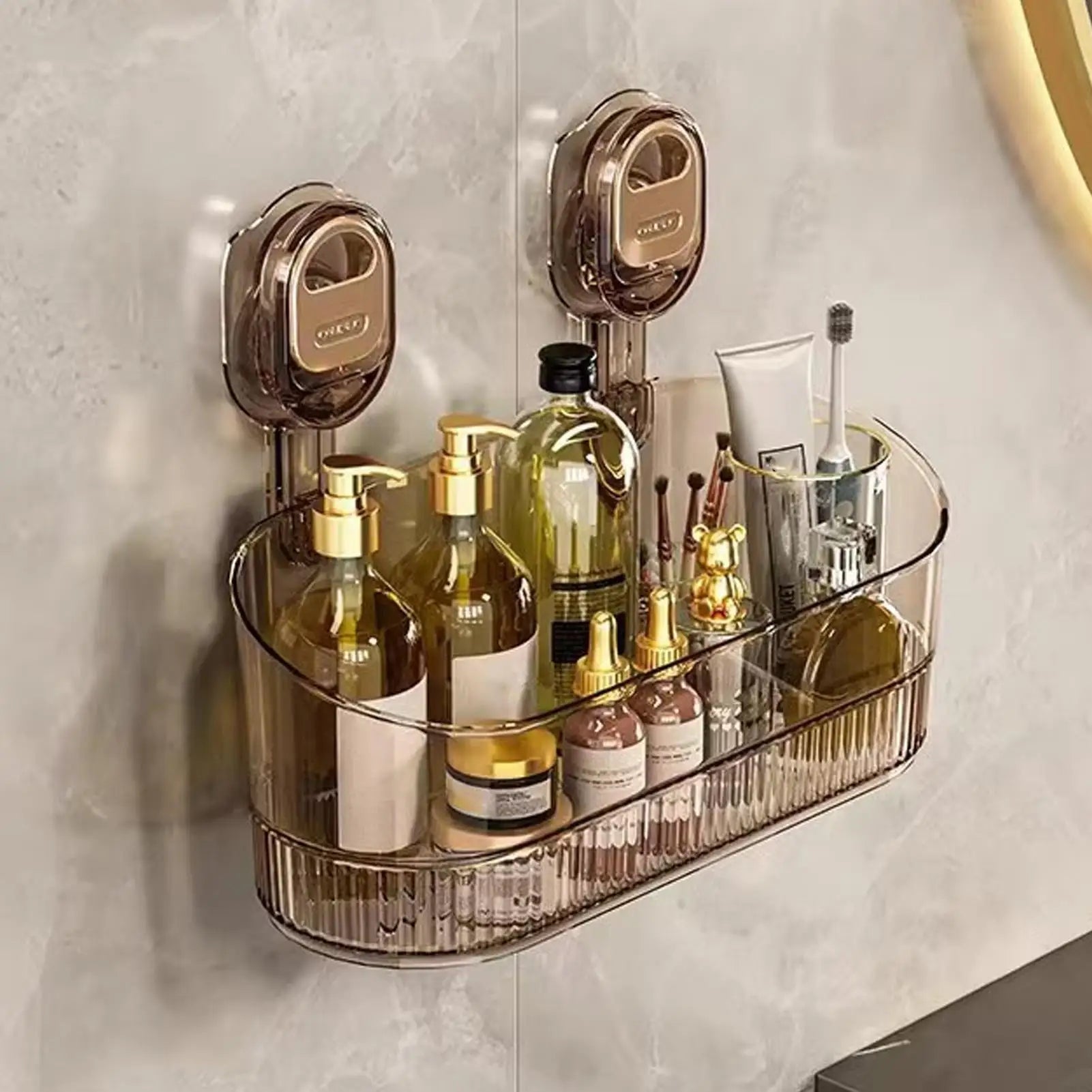 Bathroom Shelf Suction Cup Wall Mount Corner Storage Rack No Drill Shampoo Holder Cosmetic Organizer Shower Drain Basket