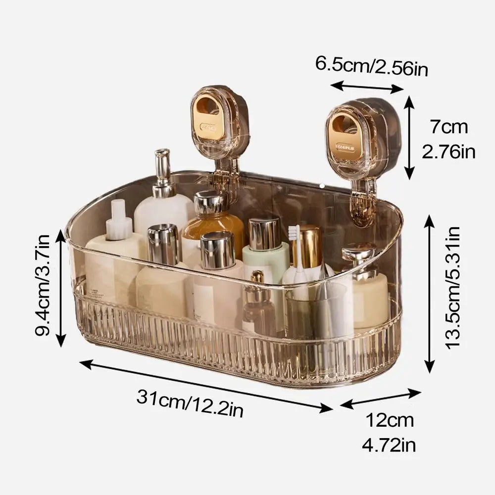 Bathroom Shelf Suction Cup Wall Mount Corner Storage Rack No Drill Shampoo Holder Cosmetic Organizer Shower Drain Basket