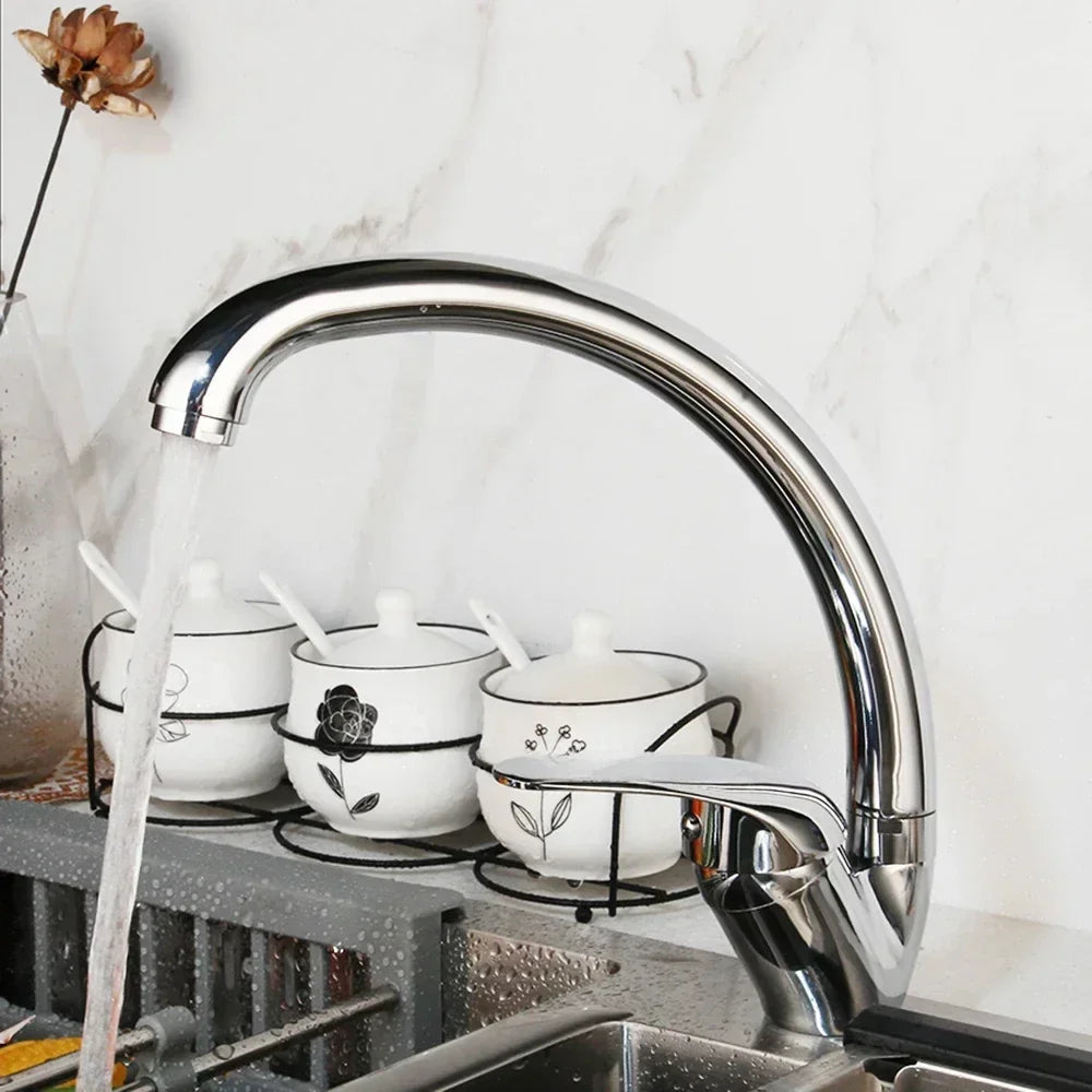 Stainless Steel Sink Faucet Hot and Cold Mixing Tap Kitchen Faucets Household Single Handle Rotation WashBasin Tap Deck Mounted