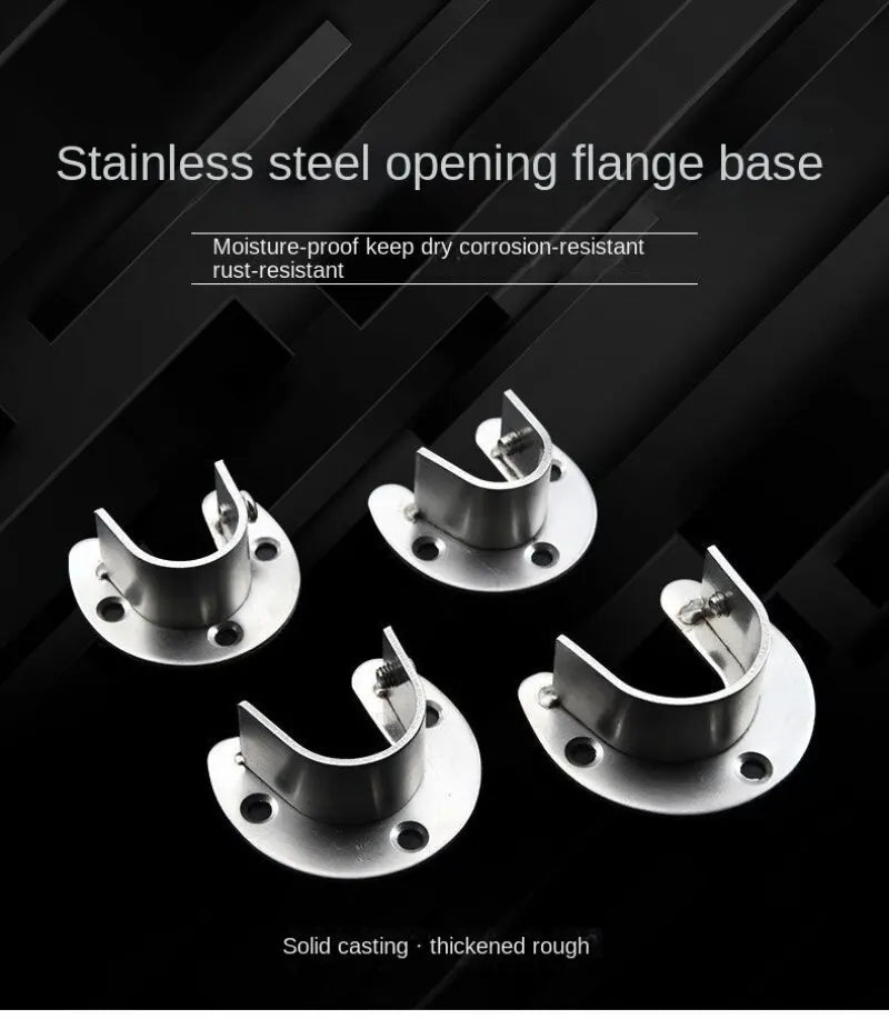 304 Stainless Steel Flange Seat Wardrobe Hanger Rod Fixing Hardware Accessories Curtain Rod Tube Hook Fixed Support Bracket Seat