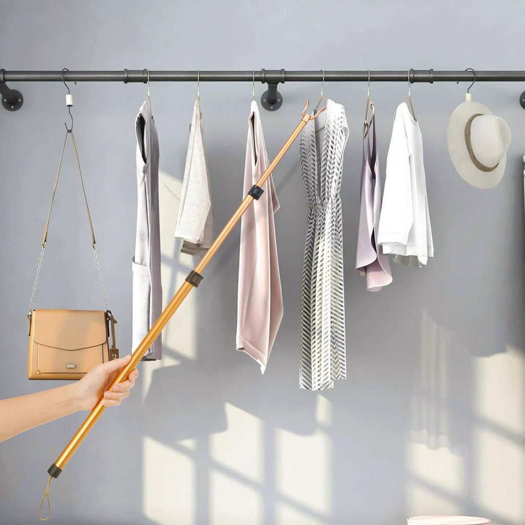 Pole Closet Hook Clothes Reach Stick Rod Retractable Reacher Hanger Garment Drying Clothing Poles Telescoping Hanging Closet Rod