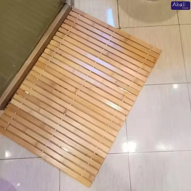 Wooden Bathroom Mat Rayon Derived From Bamboo Rectangular Waterproof Floor Mat Suitable for Bathroom and Toilet