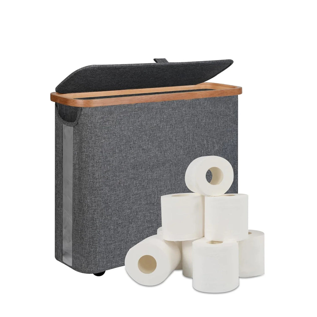 Toilet Paper Storage Basket with Lid Holds 12 Roll Paper Foldable Large Capacity Toilet Paper Holder