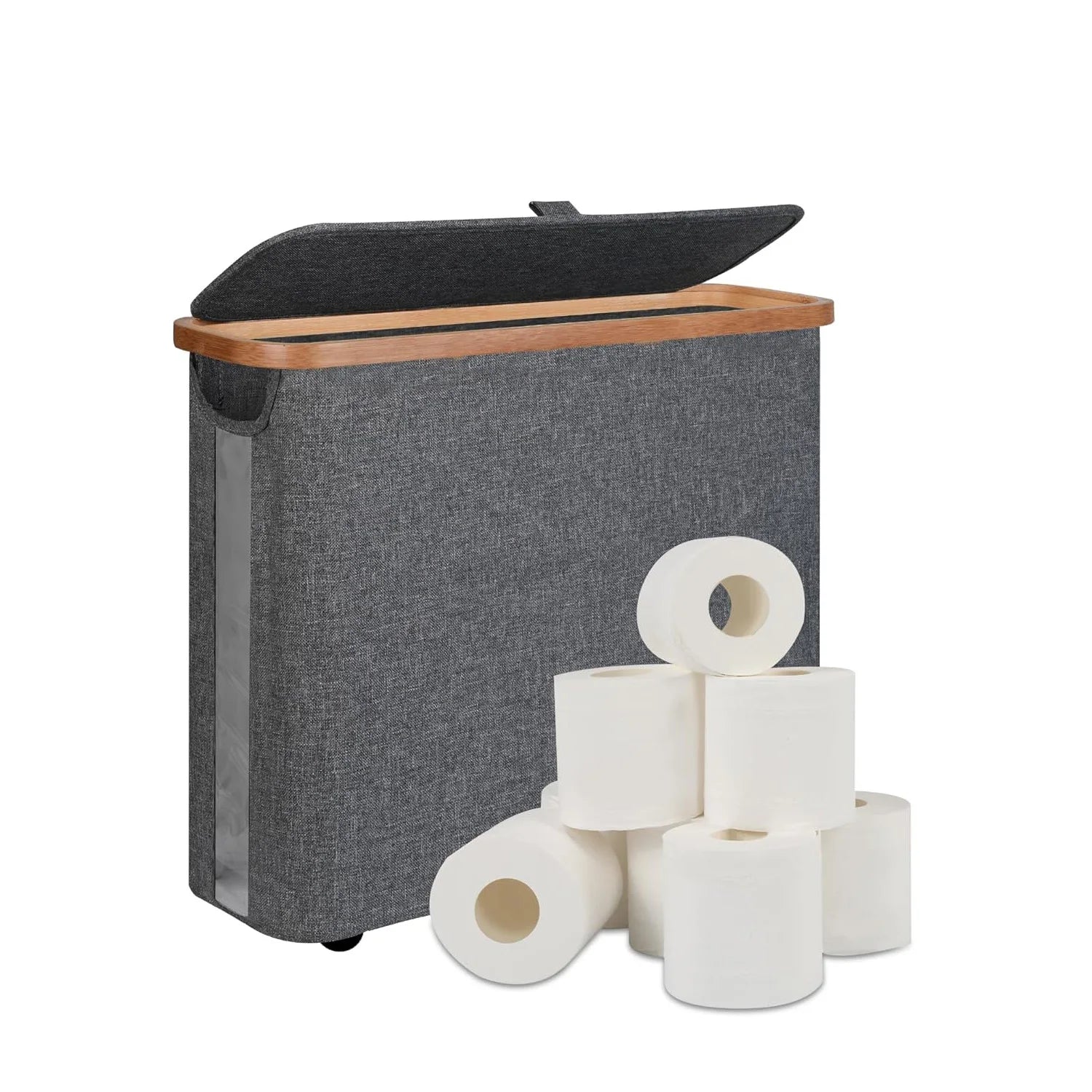 Toilet Paper Storage Basket with Lid Holds 12 Roll Paper Foldable Large Capacity Toilet Paper Holder