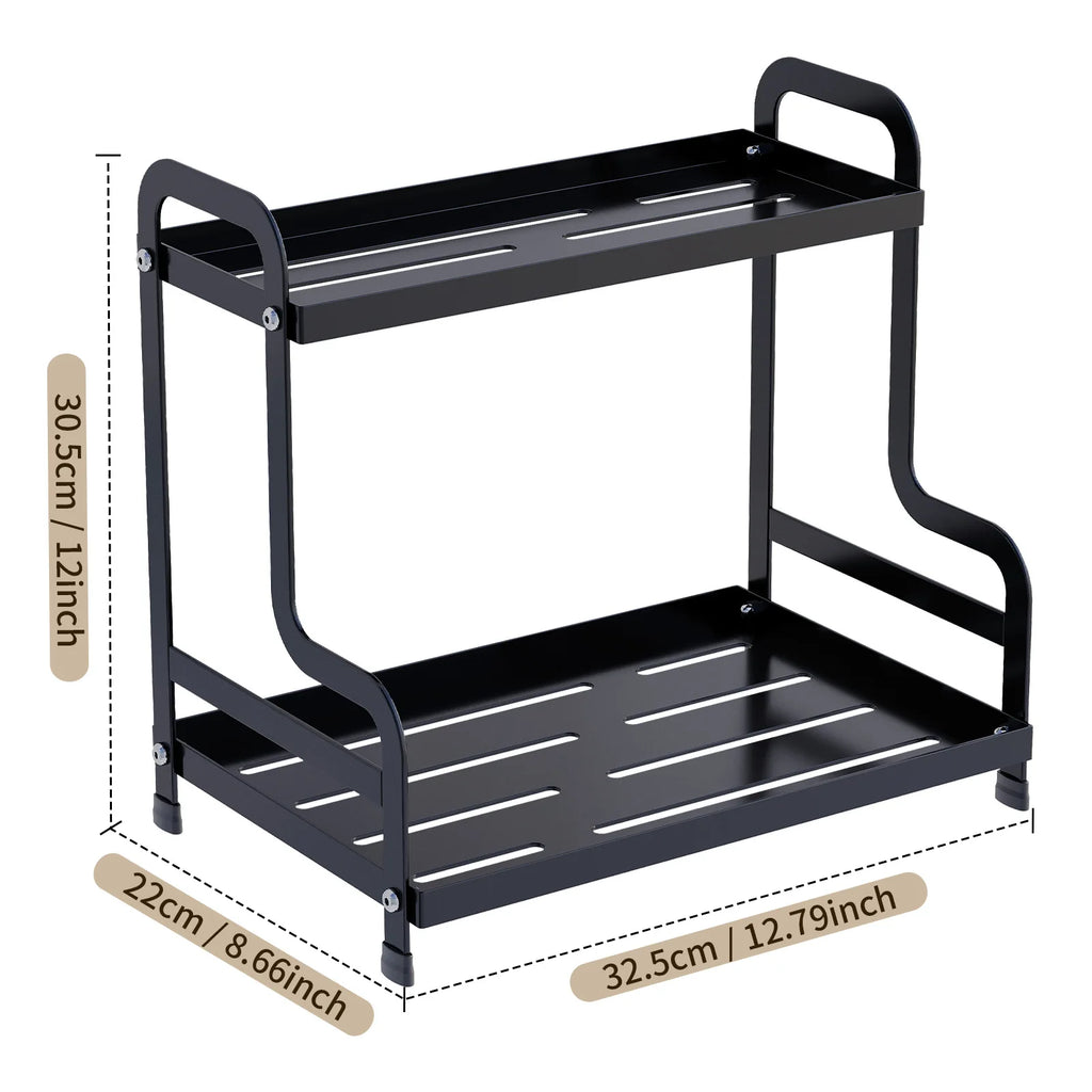 2 Tier Under Sink Organizer Sliding Cabinet Basket Organizer Storage Rack with Hooks Hanging Cup Bathroom Kitchen Organizer New