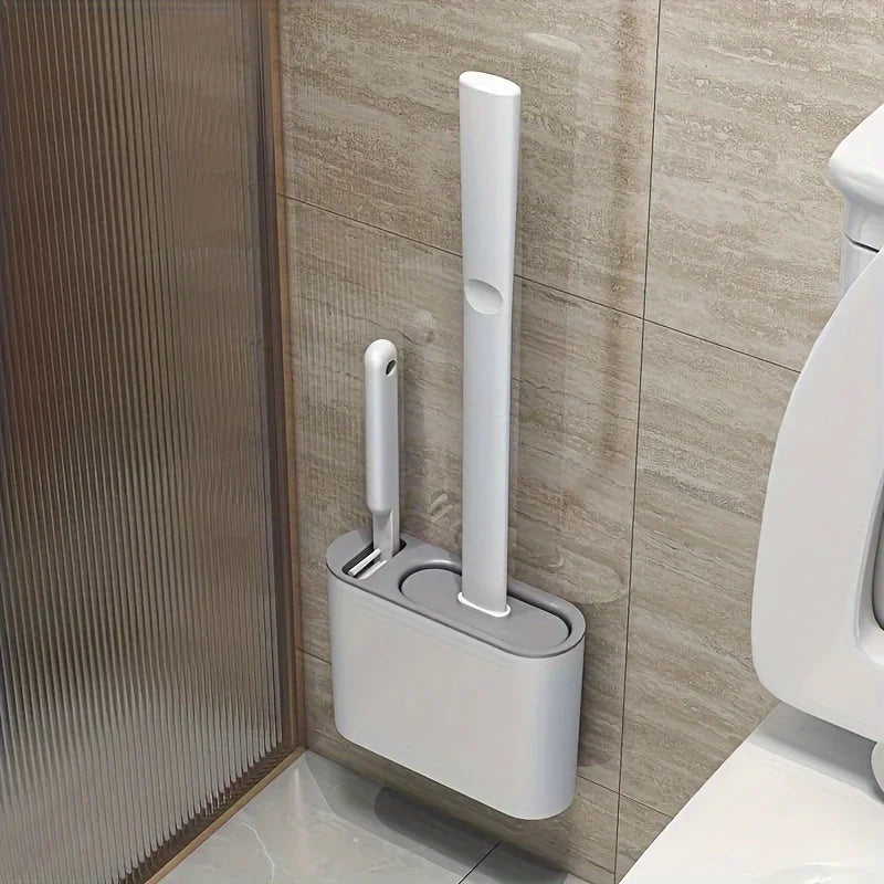 Full Bathroom Cleaning Set: Wall-mounted Silicone Toilet Brush and Ergonomic Long-handle Brush - Easy-to-clean Design