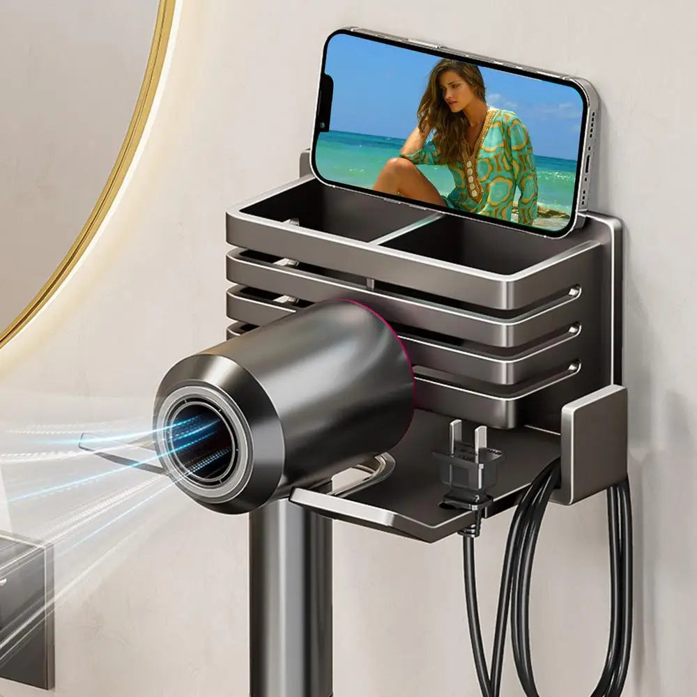 Bathroom Shelf on The Wall Without Drilling Multifunctional Storage Shelves Organizer Bathroom Hair Dryer Holder Toilet Cradle