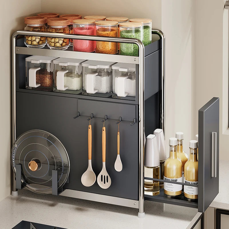 Adjustable Pull-Out Spice Rack for Kitchen Multi-Layer Narrow Storage Shelf Condiment Organizer Salt And Pepper Box