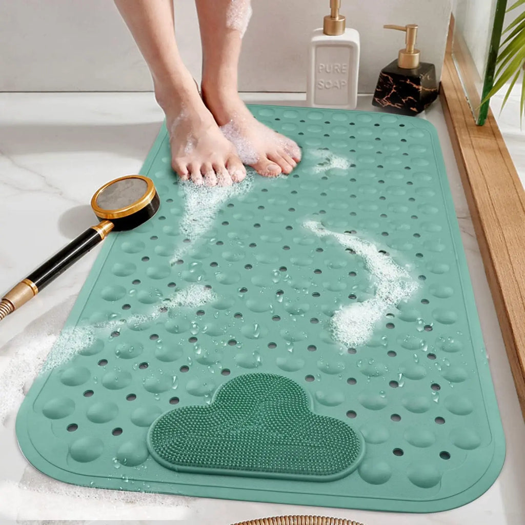 1Pc Shower Mat with Suction Cups and Drainage Holes, Shower Mat with Massage Cushion, Large Shower Bath Mat for Bathroom Shower