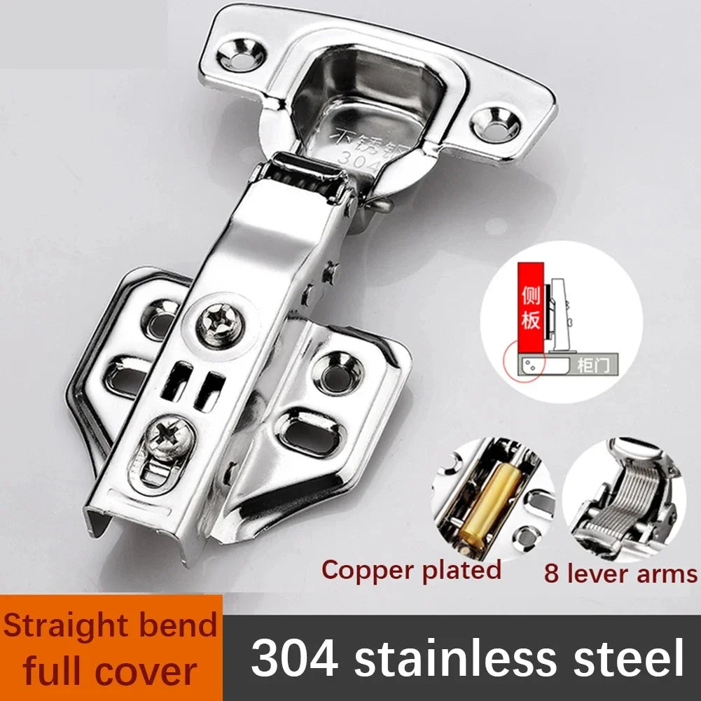 2/10 Pcs Stainless Steel Cabinet Door Hinges Hydraulic Damper Buffer Soft Close Quiet Wardrobe Door Concealed Hinges with Screws