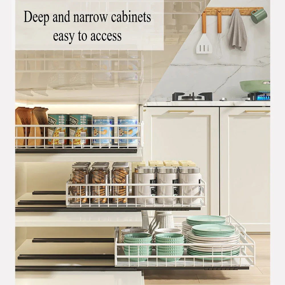 Drawer storage rack silk sliding pull-out cutlery spice bottle rack suitable for kitchens, bathrooms etc, optimizing more space