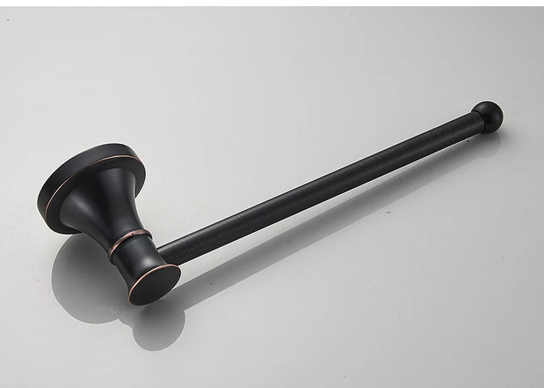Bathroom Bath Toilet Paper Holder Robe Hook Bathroom Retractable Towel Hanging Rod Black Zinc Alloy EL852