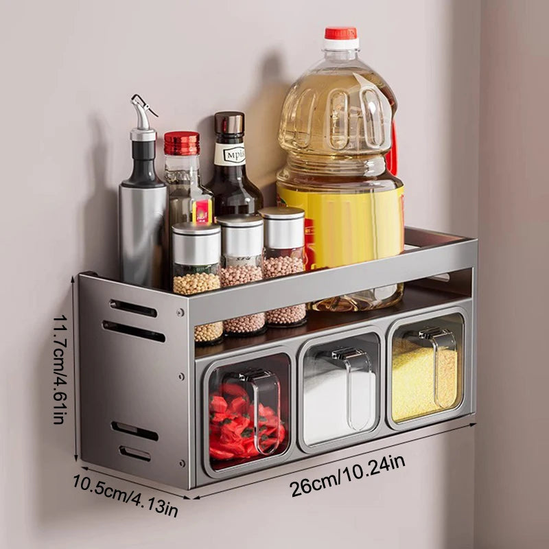 1 Pc Stainless Steel Kitchen Spice Rack Wall-Mounted Multi-Functional Spice Rack Box Jar Kitchen Storage Home Organizador