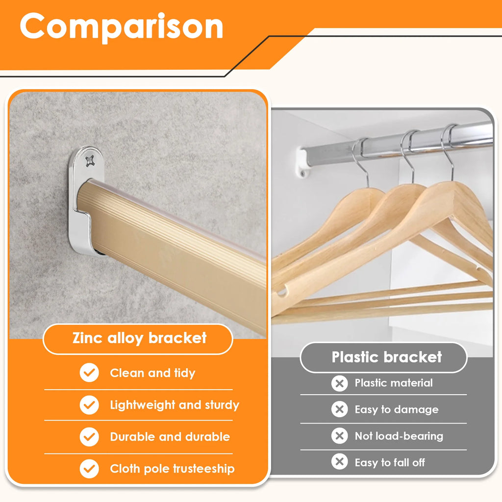 Oval Wardrobe Hanging Rail Rod End Bracket Support Silver Tone Pair