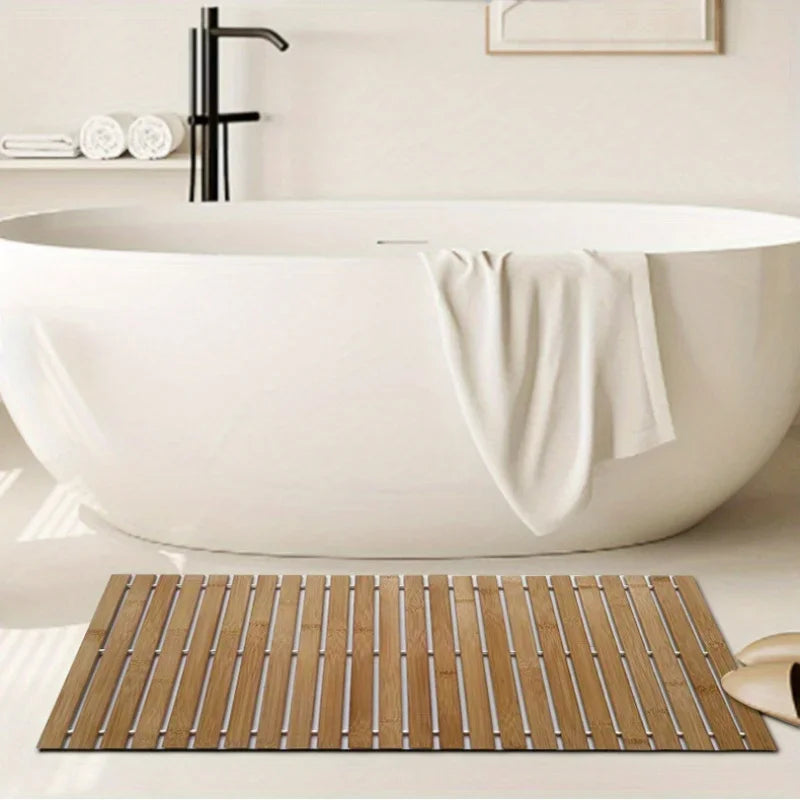 Wooden Bathroom Mat Rayon Derived From Bamboo Rectangular Waterproof Floor Mat Suitable for Bathroom and Toilet