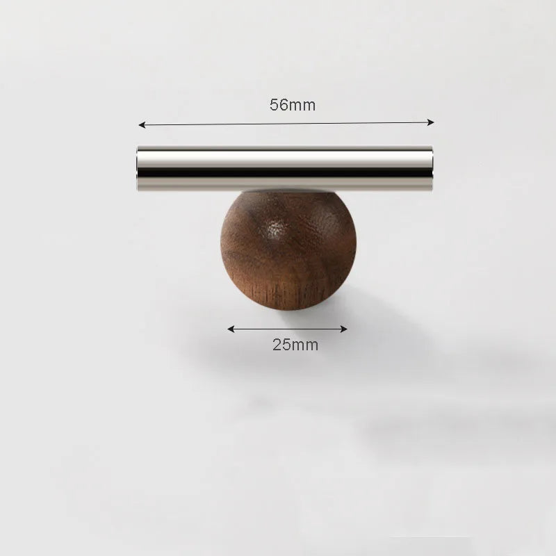 Shiny Silver Brass Cabinet Handles Chrome Wardrobe Pulls with Walnut Wood Ball Drawer Bar Modern Furniture Door Knobs