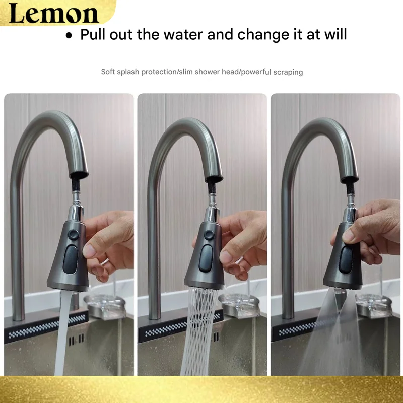 Waterfall Sink Pull Type Kitchen Faucet Hot Cold Mixer Vegetable Wash Tap Basin Multiple Water Outlets Rotation Flying Rain Tap