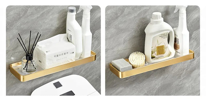 Brushed Gold Bathroom Shelf Aluminum Wall-mounted Shower Storage Rack Bath Shampoo Holder Corner shelf Bathroom Shelves