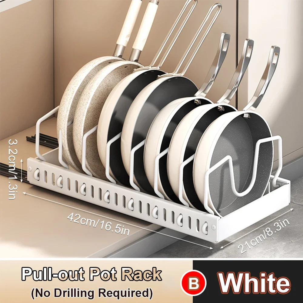 Hot-selling multifunctional kitchen pull-out cookware/frying pan sliding lid rack, spice rack, and bowl and plate drawer storage