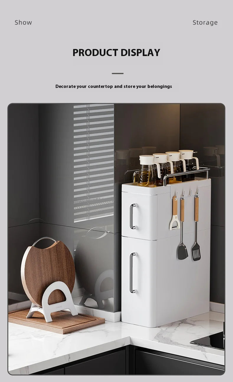 2/3 Layer Spice Storage Rack Kitchen Organize Spice Shelf Pull-Out Efficient Locker With Hooks Wheels Integrated Slim Cabinet