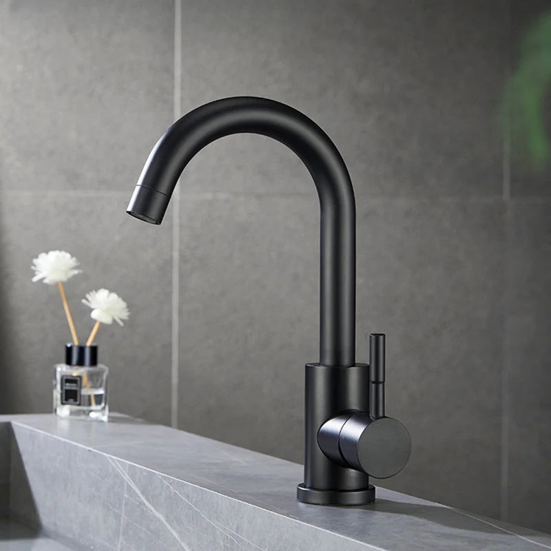 Modern Faucet Bathroom Modern Household Basin Tap  Black/Silver Sink Vessel Stainless Steel Hot and Cold Water Mixer Tap