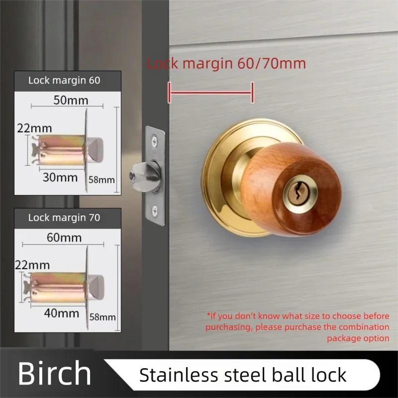 Interior Round Ball Door Knobs, Key Handles, Stainless Steel Locksets for Bathroom, Bedroom