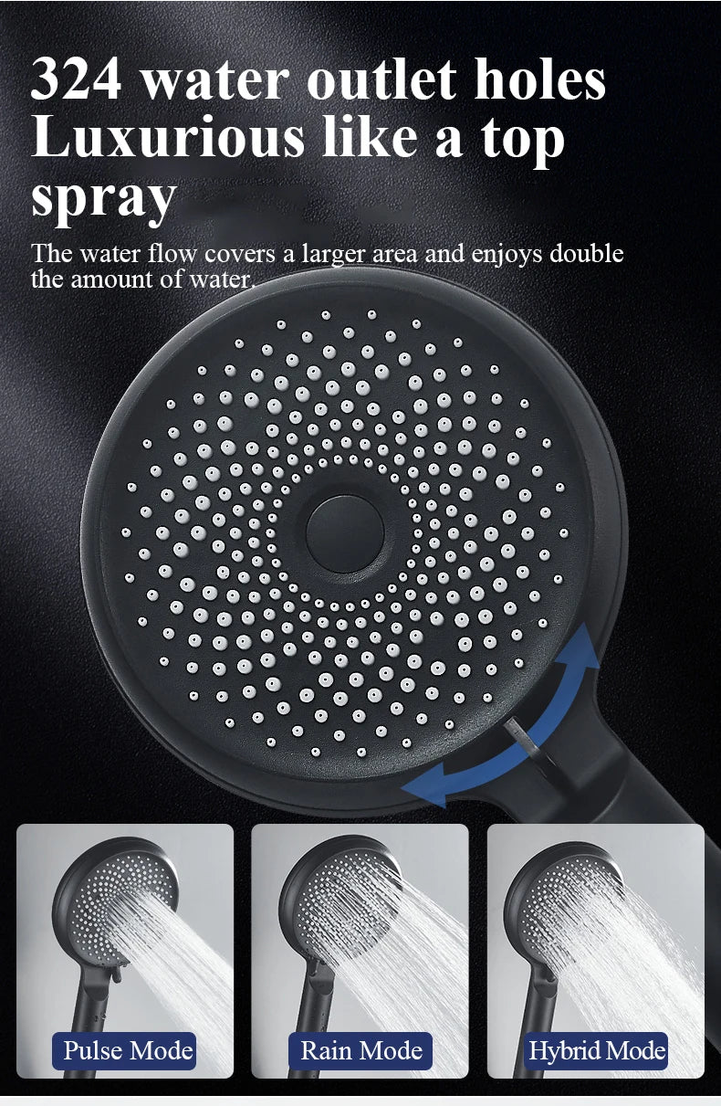 Shower Head 3 Mode Rainfall ABS Round High Pressure Turbo Spray Nozzle Adjustable Black Eco Shower Bathroom Accessories FR102