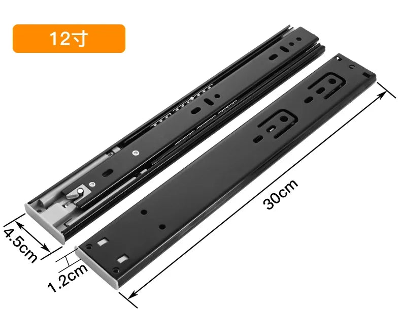 Heavy-Duty Soft-Close Drawer Slides - Automatic Three-Section Black Drawer Glide Tracks with Silent Rebound Mechanism