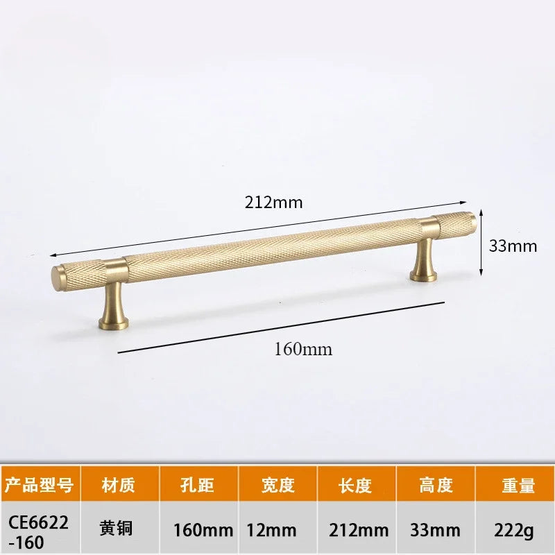 Modern Knurl Solid Brass Cabinet Knobs and Handles Golden Luxury Handles for Furniture Drawer Wardrobes Shoe Cabinets Pulls