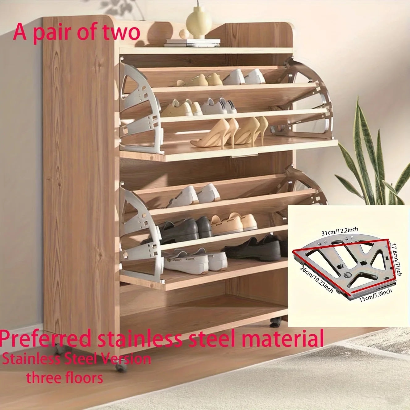 Shoe Rack Accessory - 3-Tier Connector, Thickened Iron Structure with Hidden Foldable Shelf, for Shoe Organization, 3-Layer Prac