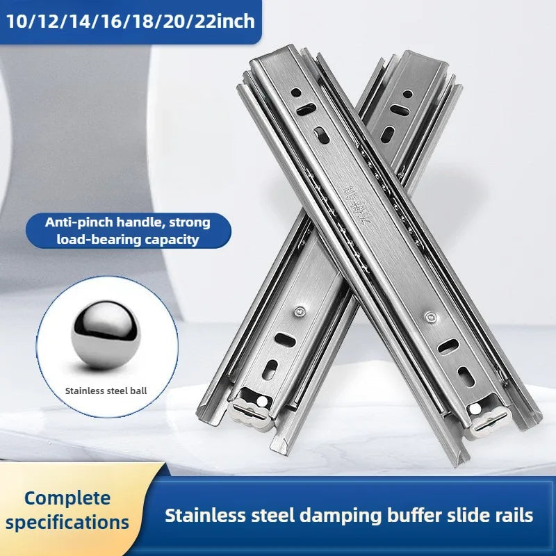 10" - 22"  45mm wide Stainless Steel Drawer Slides Soft Close Drawer Track Rail Sliding Three-Section Cabinet Furniture Hardware