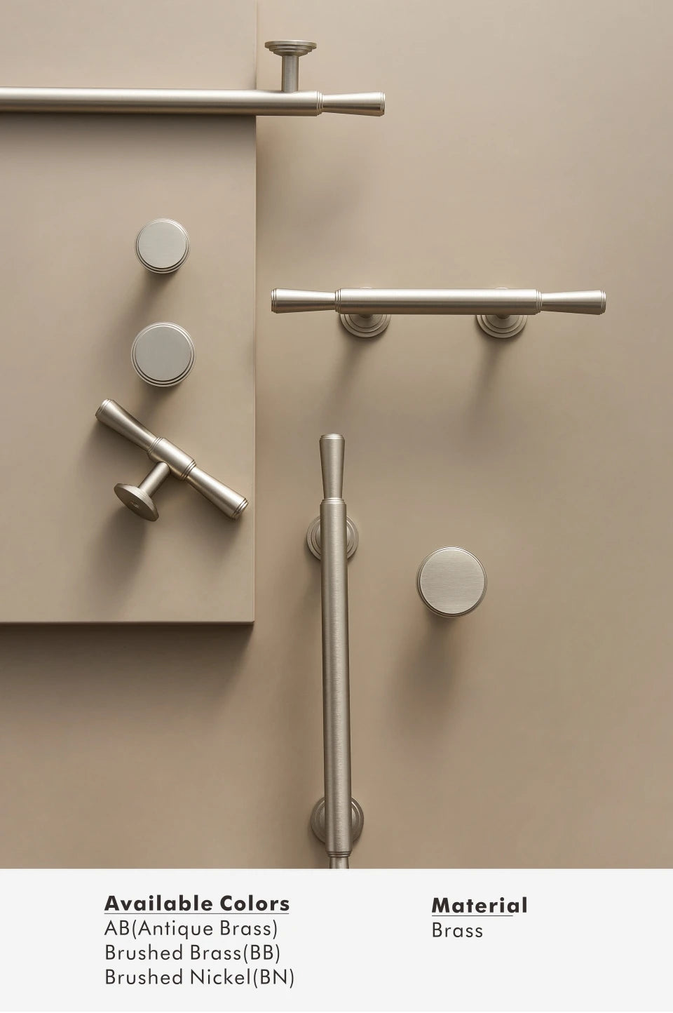 Nurlin Solid Brass Nickel Brushed Luxurious Silver French Modern Cabinet Handles Tbar Wardrobe Knobs