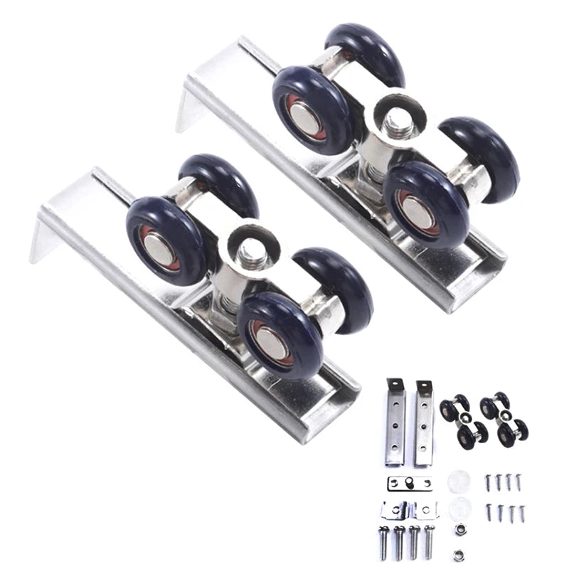 2pcs/set Sliding Door Roller Hardware Slide Doors Pulley 4 Wheels Home Room Wood Door Hanging Wheels Rail Track Pulley