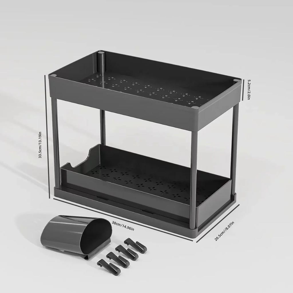 Under-Sink Pull-Out Storage Organizer: Slim Slide-Out Shelf for Kitchen Cabinets | Multi-Functional Space Saver Storage Rack