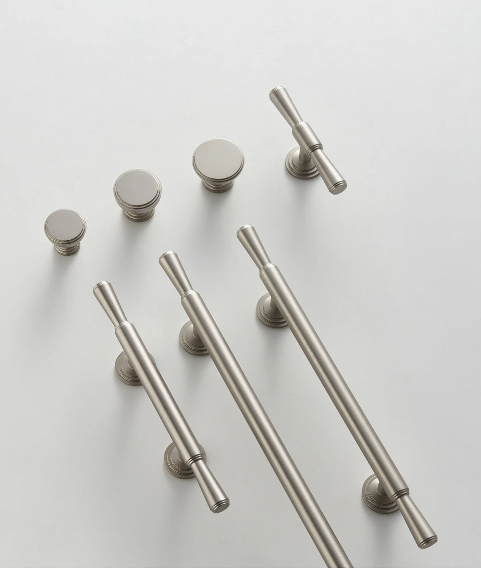 Nurlin Solid Brass Nickel Brushed Luxurious Silver French Modern Cabinet Handles Tbar Wardrobe Knobs
