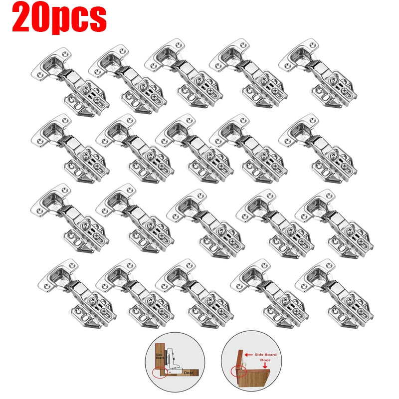 2-20Pcs Stainless Steel Cabinet Door Hinges Hydraulic Damper Buffer Soft Close Quiet Wardrobe Door Concealed Hinges with Screws