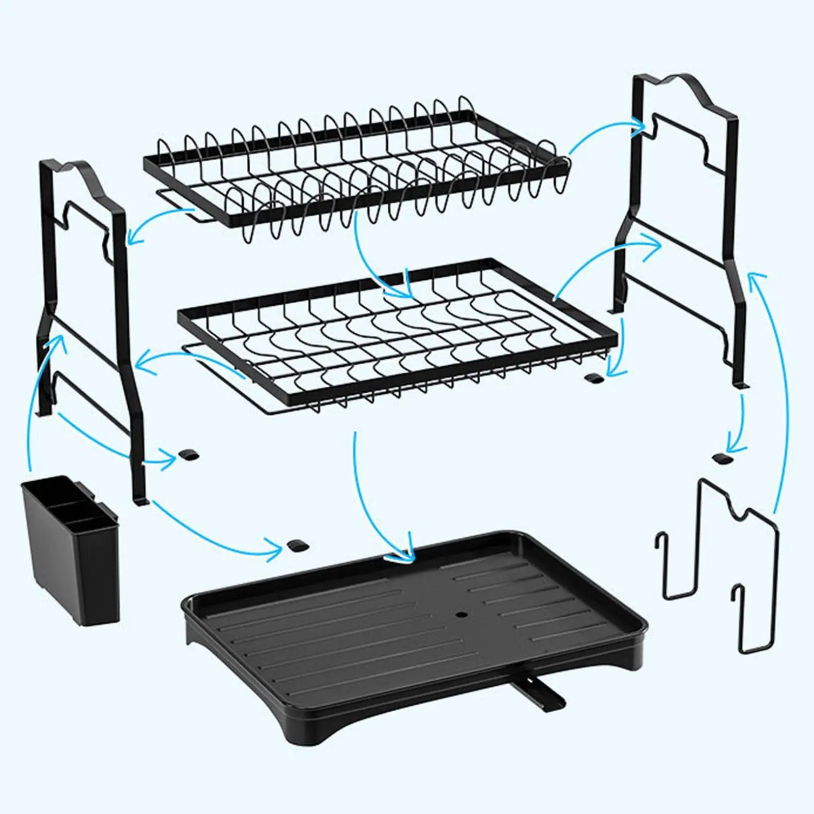 2 Tier Dish Drying Rack Storage Cutting Board Holder Large Capacity Dish Drainer Organizer Plate Drainer Rack for Cutlery Bowls