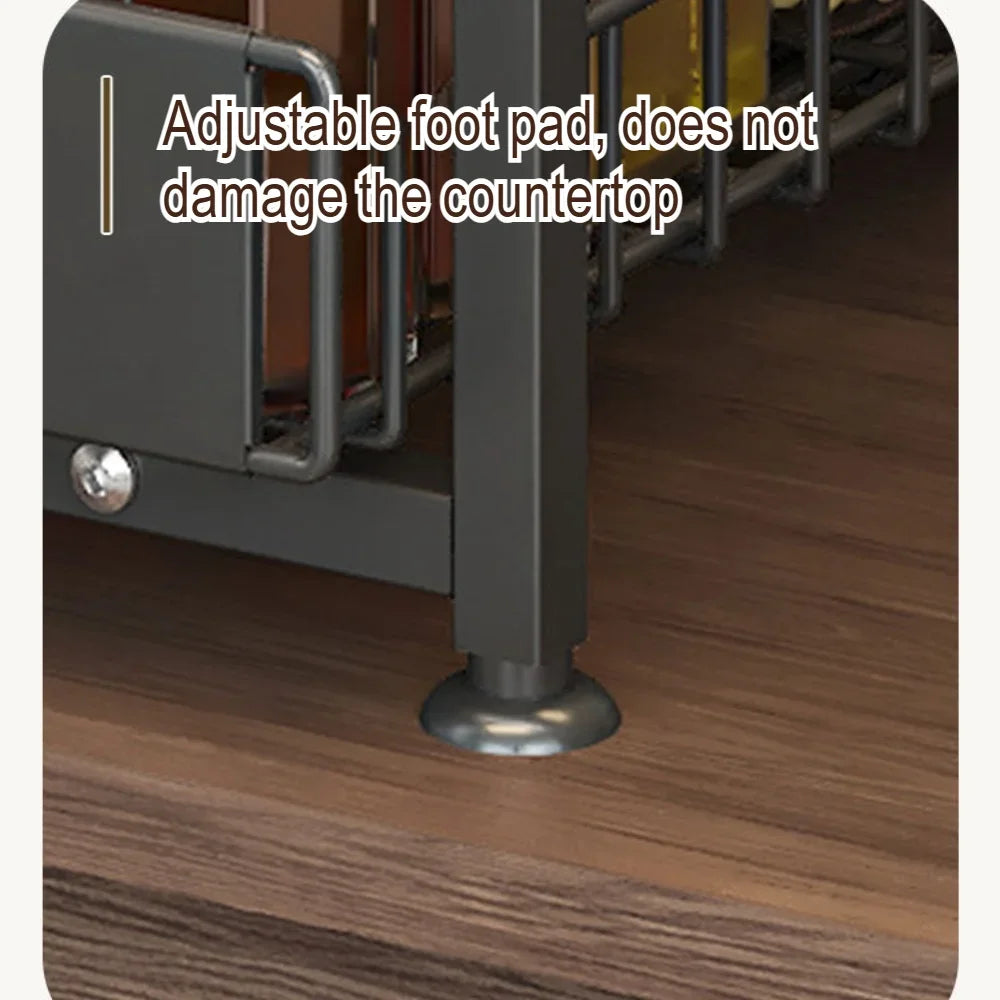 Pull-Out Cabinet Organizer - Adjustable Storage Shelf for Spices, Dishes & Kitchen Essentials | Multi-Purpose Drawer Rack