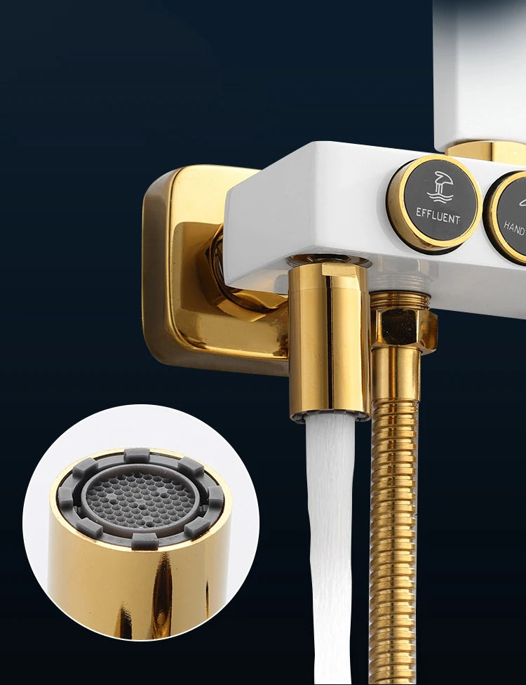 Thermostatic Bathroom Shower Set White Gold Bathroom Faucet Accessories 12 Inch Rain Shower Head Hot Cold Bathroom Shower System