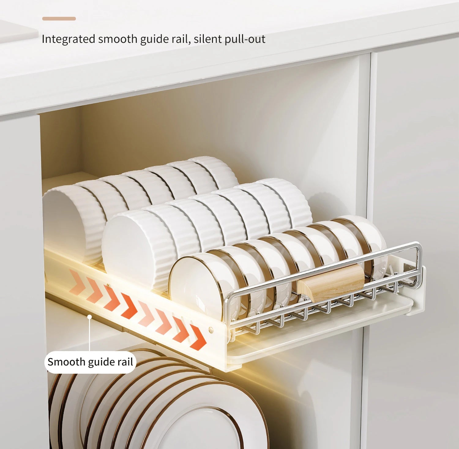 Drawer Wooden Handle Kitchen Dish Storage Rack Divider Dish Pullout Slider Punch-free Drawer Organiser Spice Racks Drainer Shelf