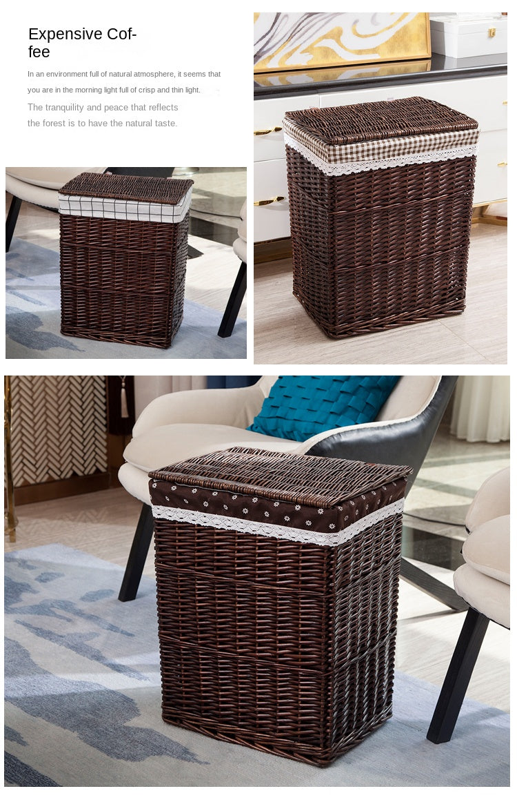 Large Capacity Rattan Laundry Basket - Vine Woven Storage with Cover, Simple and Elegant Dirty Clothes Organizer for Home