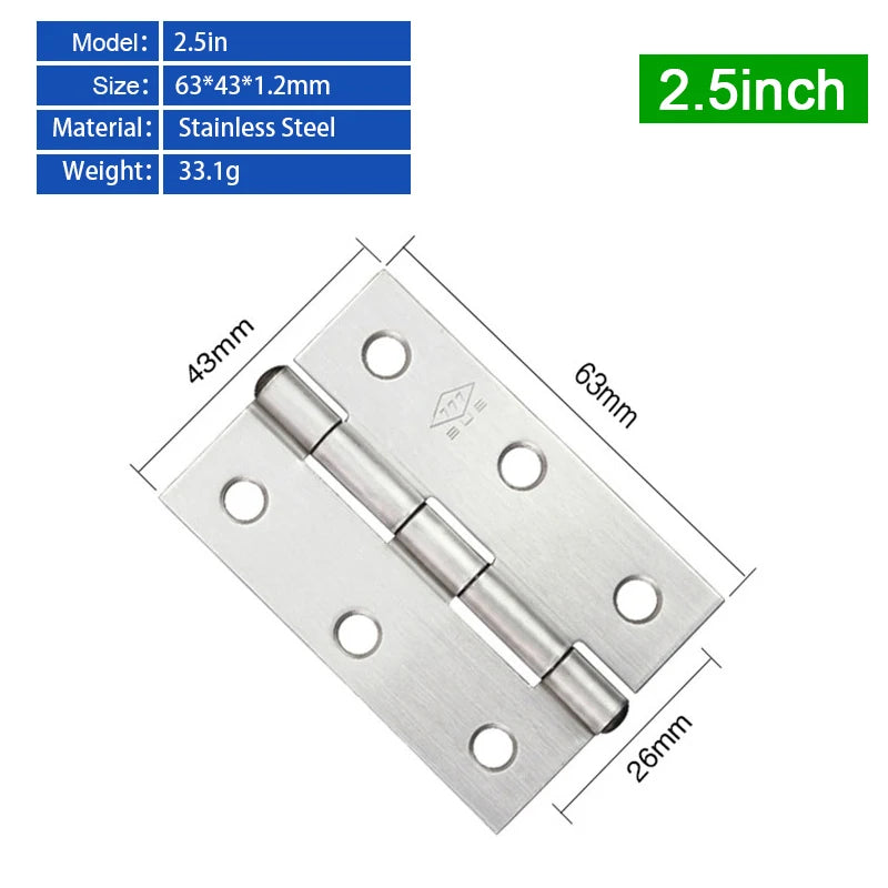 6/10pcs Furniture Cabinet Door Hinges Stainless Steel Drawer Fitting Hinge Hardware Box Accessories 2in 3in 1.5in 2.5in 3.5in