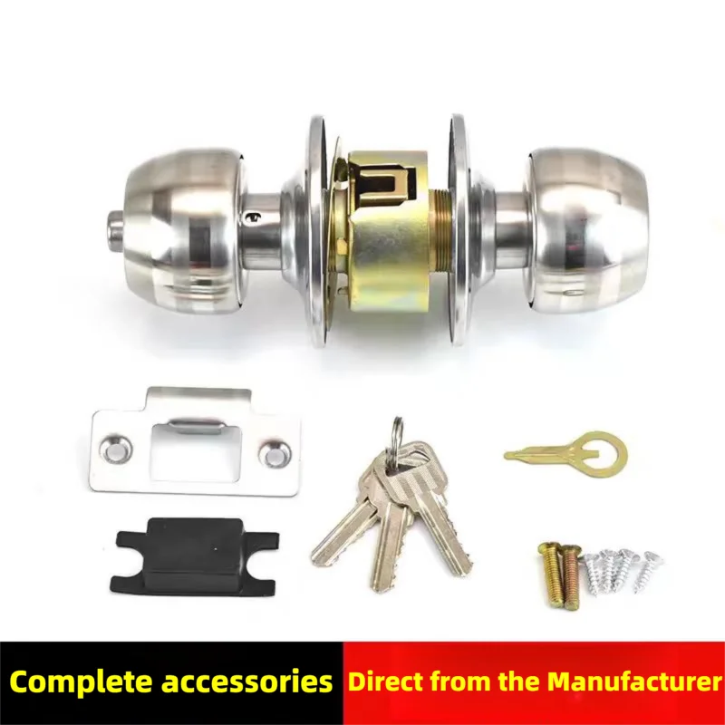 Interior Round Ball Door Knobs, Key Handles, Stainless Steel Locksets for Bathroom, Bedroom