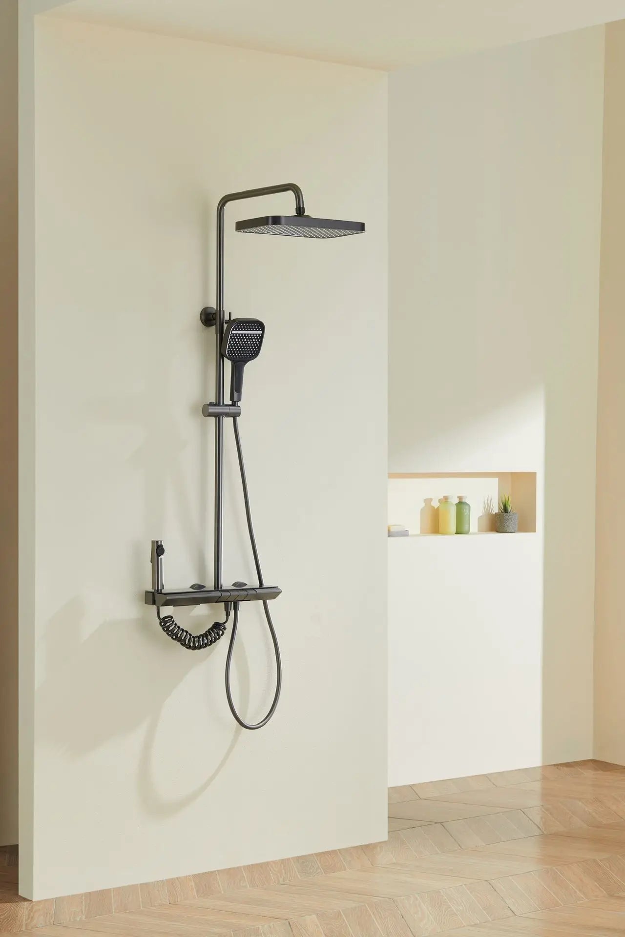 Hot Cold Water Mixer Bathroom Contemporary Exposed Shower Faucet System Brass Rainfall Adjust The Temperature Shower Set