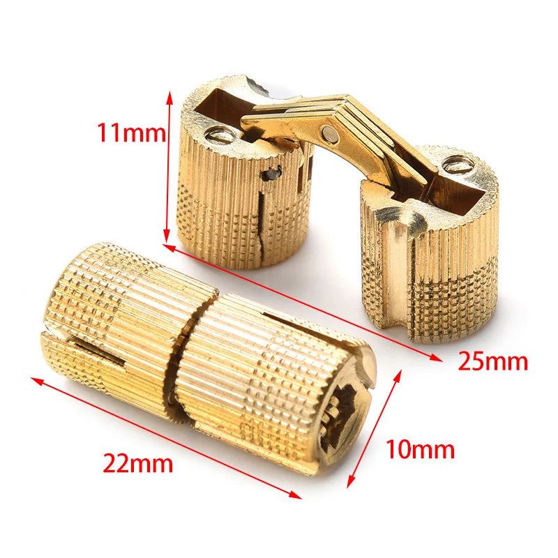 2PCS 8mm-18mm coppers barrel hinges,cylindrical and hidden, are concealed and invisible cabinet hinges for furniture hardware.
