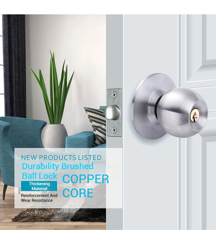 ZEXEF Stainless Steel Round Door Knobs Rotation Lock Knobset Handle Metal Door Knob With Key For Bedrooms Living Rooms Bathrooms