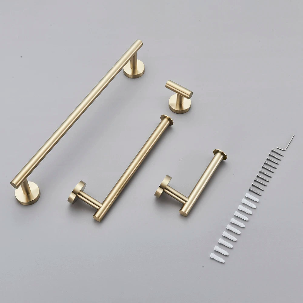 Brushed Gold Bathroom Accessories Towel Bar Bath Robe Hook Bathroom Hardware Set Shelf for Towels Paper Tissue Holder